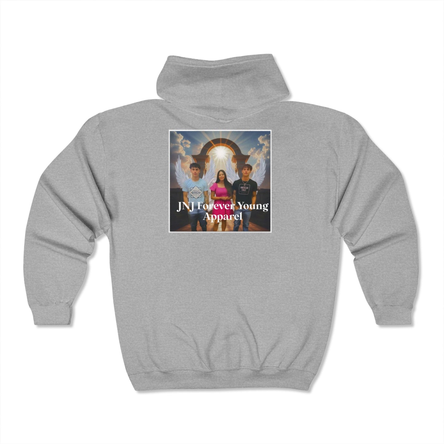 JNJ Forever Young Angels Front & Back ~ Unisex Heavy Blend™ Full Zip Hooded Sweatshirt